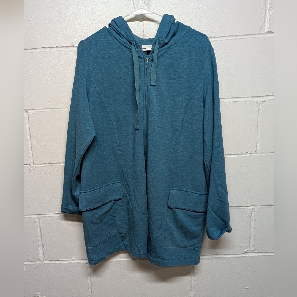 Pure J. Jill Teal Hooded Full Zip Fleece Lined Jacket Women's Large